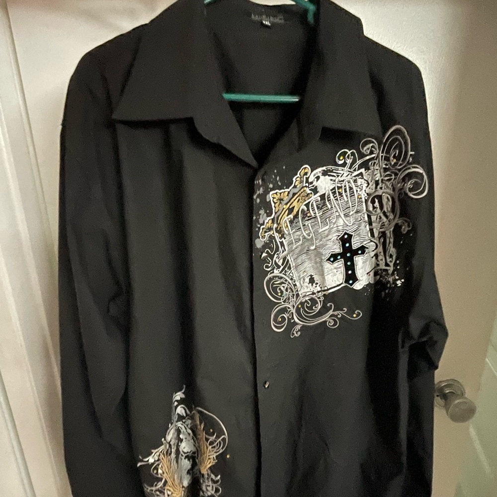 Lanzino Men’s Black Longsleeve Legend Western Cross Shirt XXL